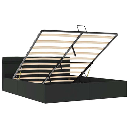 Cama hidráulica LED c/ arrumação 180x200cm couro artifi. preto