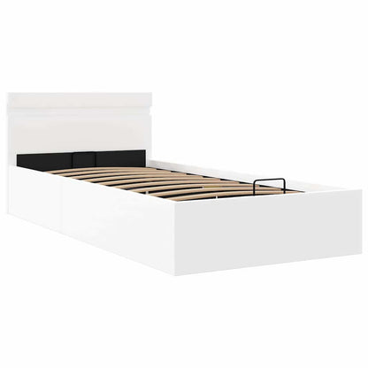 Cama hidráulica c/ arrumação LED 90x200cm couro artifi. branco