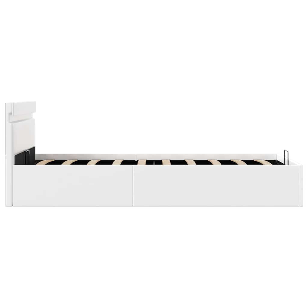 Cama hidráulica c/ arrumação LED 90x200cm couro artifi. branco