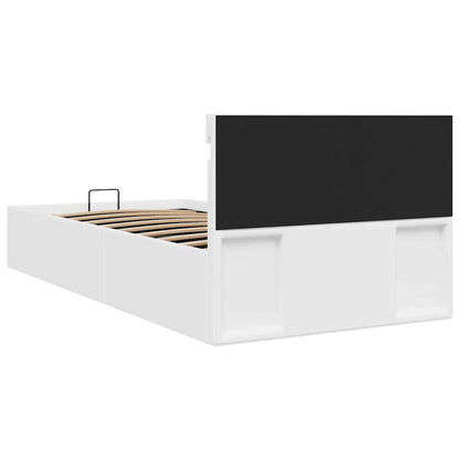 Cama hidráulica c/ arrumação LED 90x200cm couro artifi. branco
