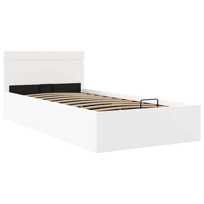 Cama hidráulica c/ arrumação LED 100x200cm couro artifi. branco