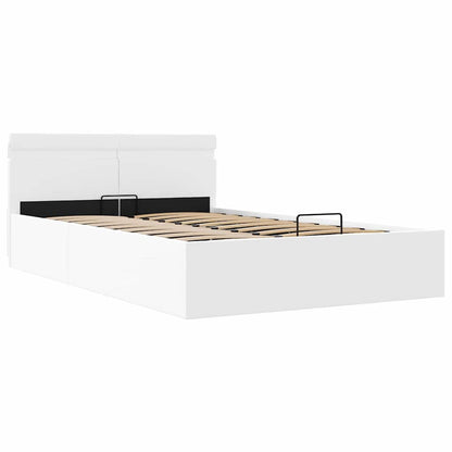 Cama hidráulica LED c/ arrumação 140x200cm couro artifi. branco