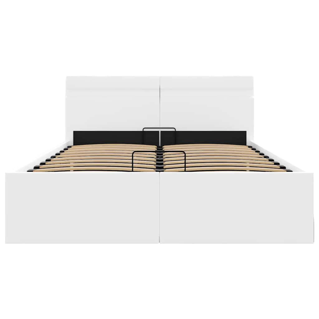 Cama hidráulica LED c/ arrumação 140x200cm couro artifi. branco