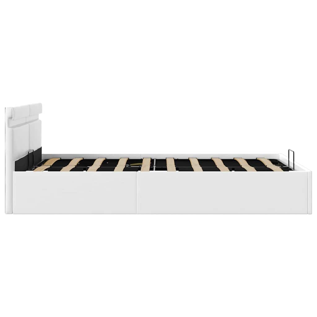 Cama hidráulica LED c/ arrumação 140x200cm couro artifi. branco