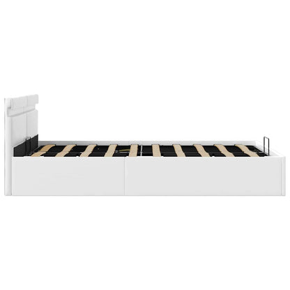 Cama hidráulica LED c/ arrumação 140x200cm couro artifi. branco