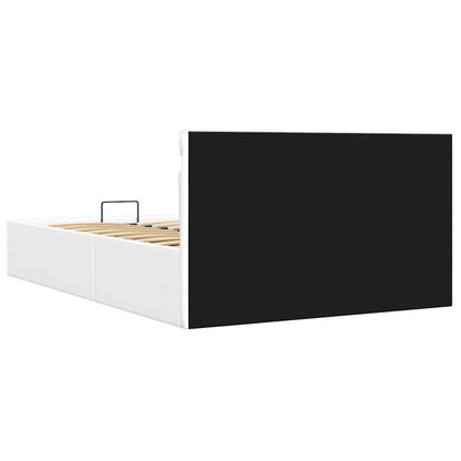 Cama hidráulica LED c/ arrumação 140x200cm couro artifi. branco