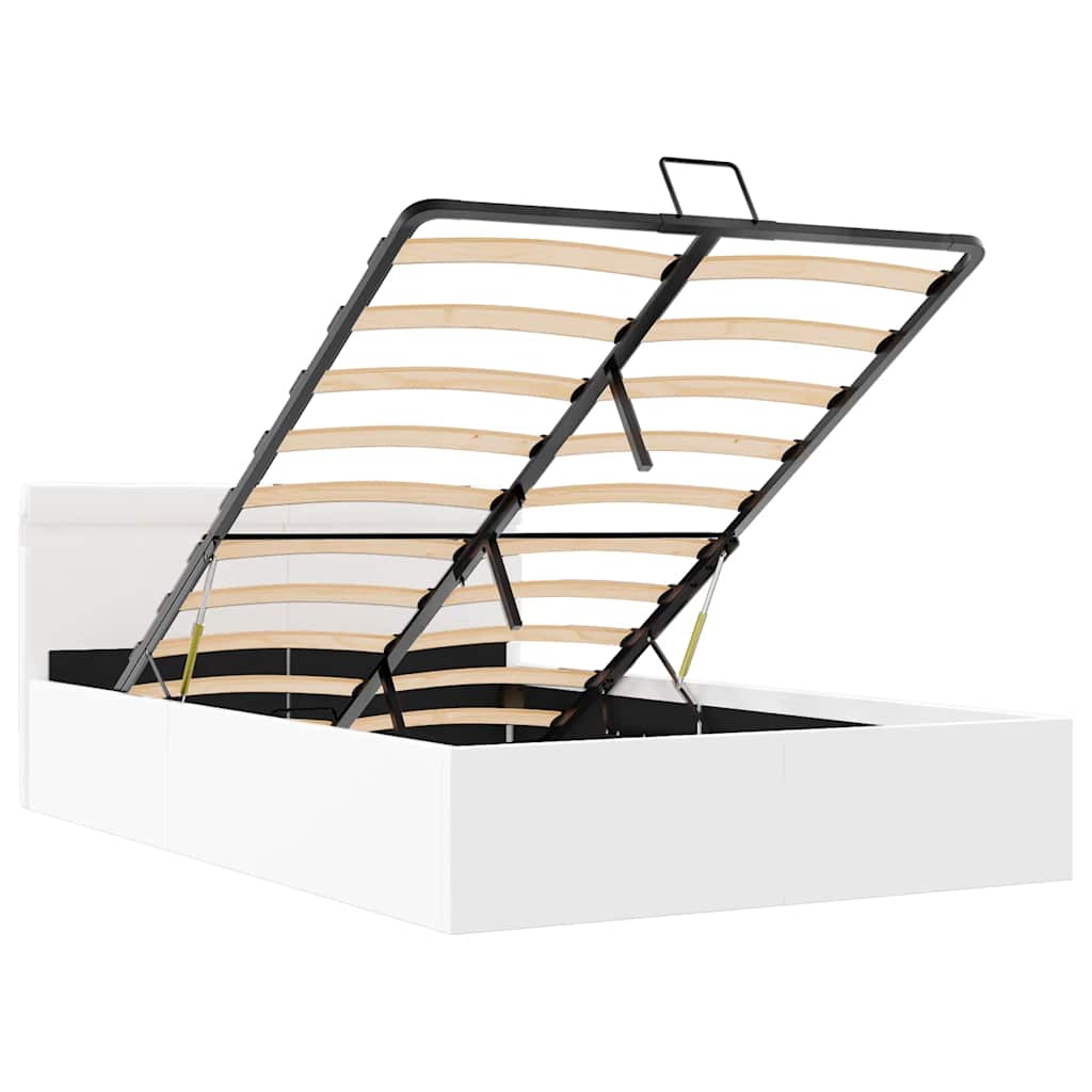 Cama hidráulica LED c/ arrumação 140x200cm couro artifi. branco