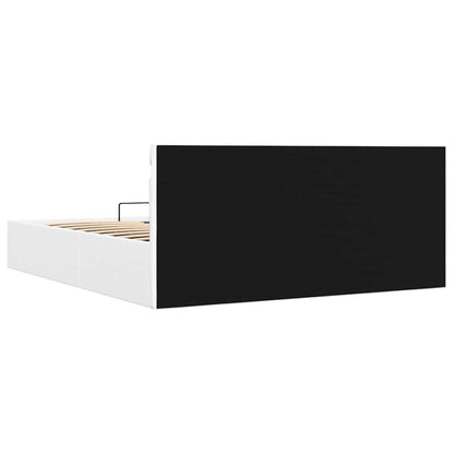 Cama hidráulica c/ arrumação LED 160x200cm couro artif. branco