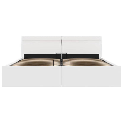 Cama hidráulica c/ arrumação LED 180x200 cm couro artif. branco