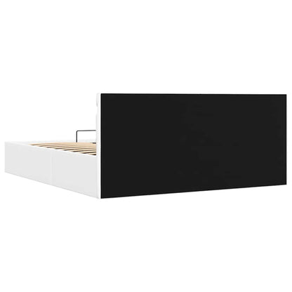 Cama hidráulica c/ arrumação LED 180x200 cm couro artif. branco