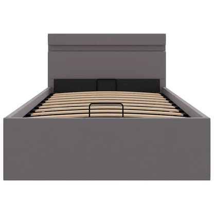 Cama hidráulica c/ arrumação LED 90x200cm couro artifi. cinza