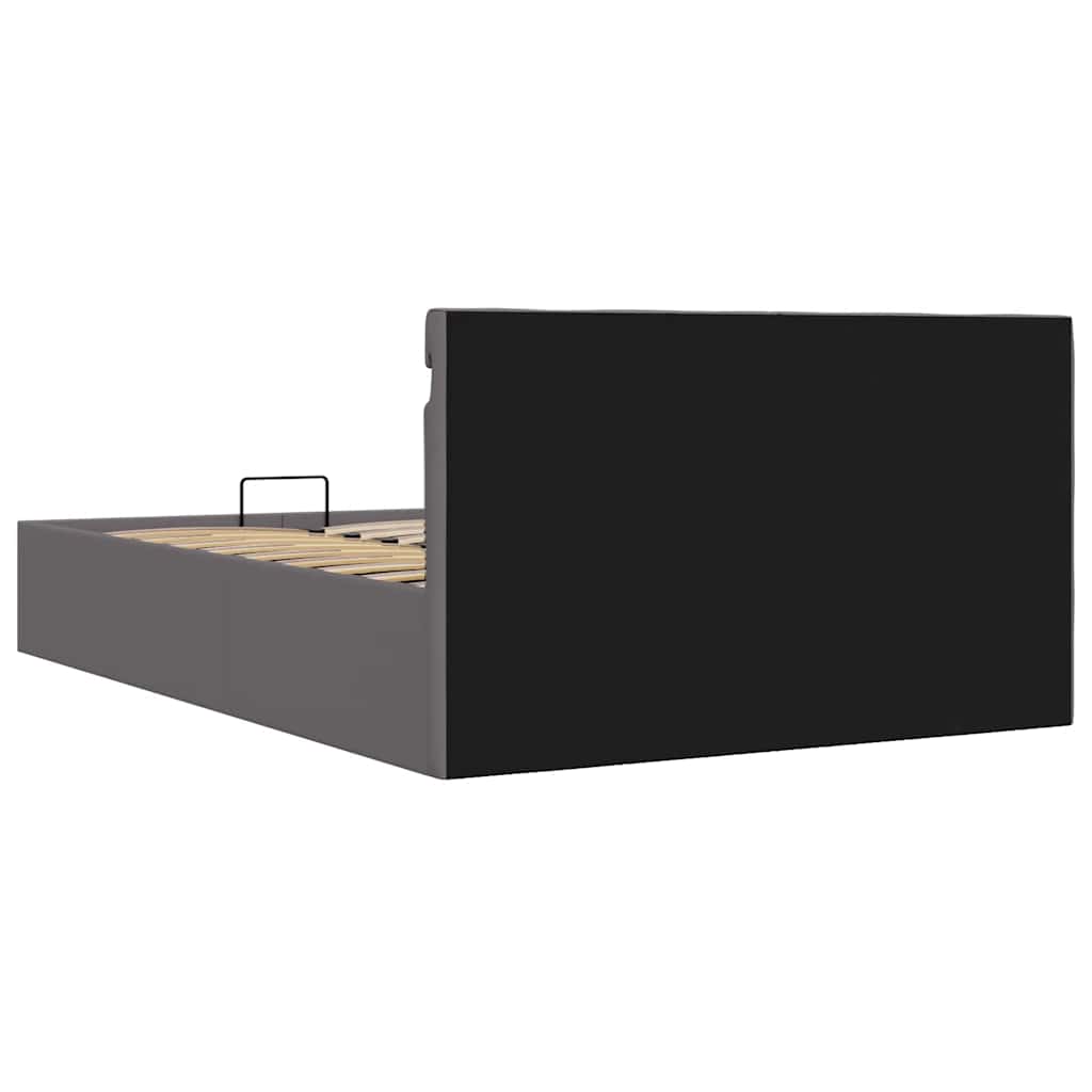 Cama hidráulica c/ arrumação LED 120x200cm couro artifi. cinza