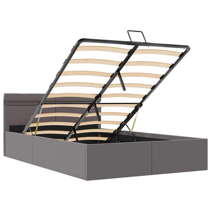 Cama hidráulica c/ arrumação LED 120x200cm couro artifi. cinza