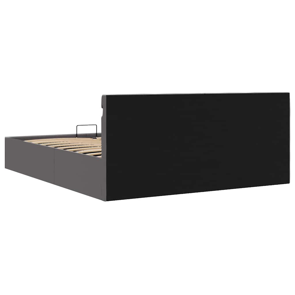 Cama hidráulica c/ arrumação LED 160x200cm couro artific. cinza