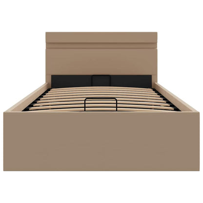 Cama hidrául. arrumação e LED 100x200cm couro artif. cappuccino