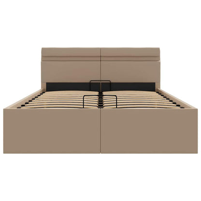 Cama hidrául. arrumação e LED 120x200cm couro artif. cappuccino