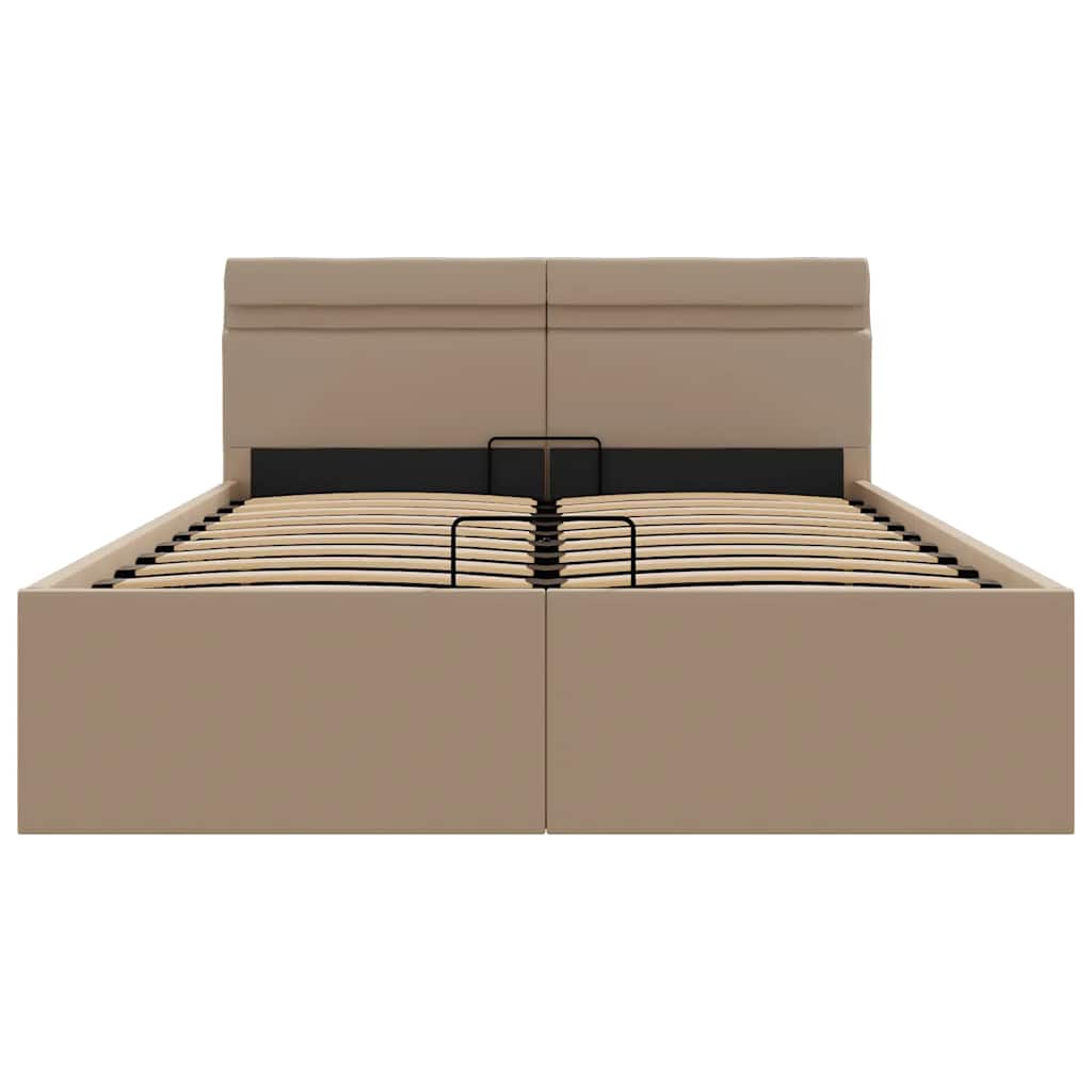 Cama hidrául. arrumação e LED 140x200cm couro artif. cappuccino