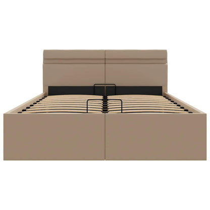 Cama hidrául. arrumação e LED 140x200cm couro artif. cappuccino