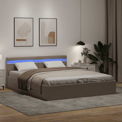 Cama hidrául. arrumação e LED 160x200cm couro artif. cappuccino