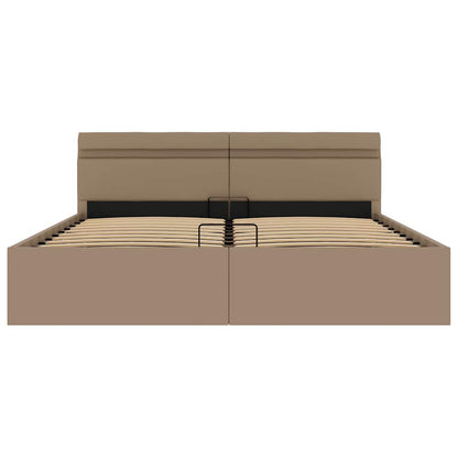 Cama hidrául. arrumação e LED 160x200cm couro artif. cappuccino