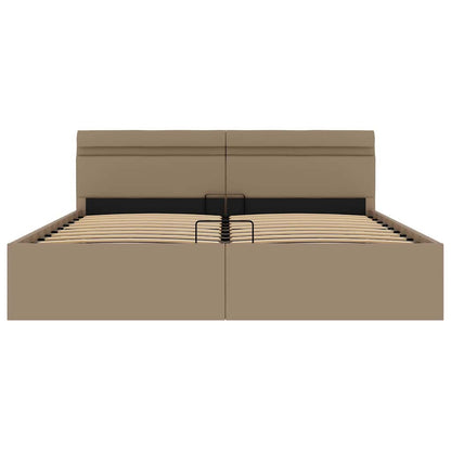 Cama hidrául. arrumação e LED 180x200cm couro artif. cappuccino