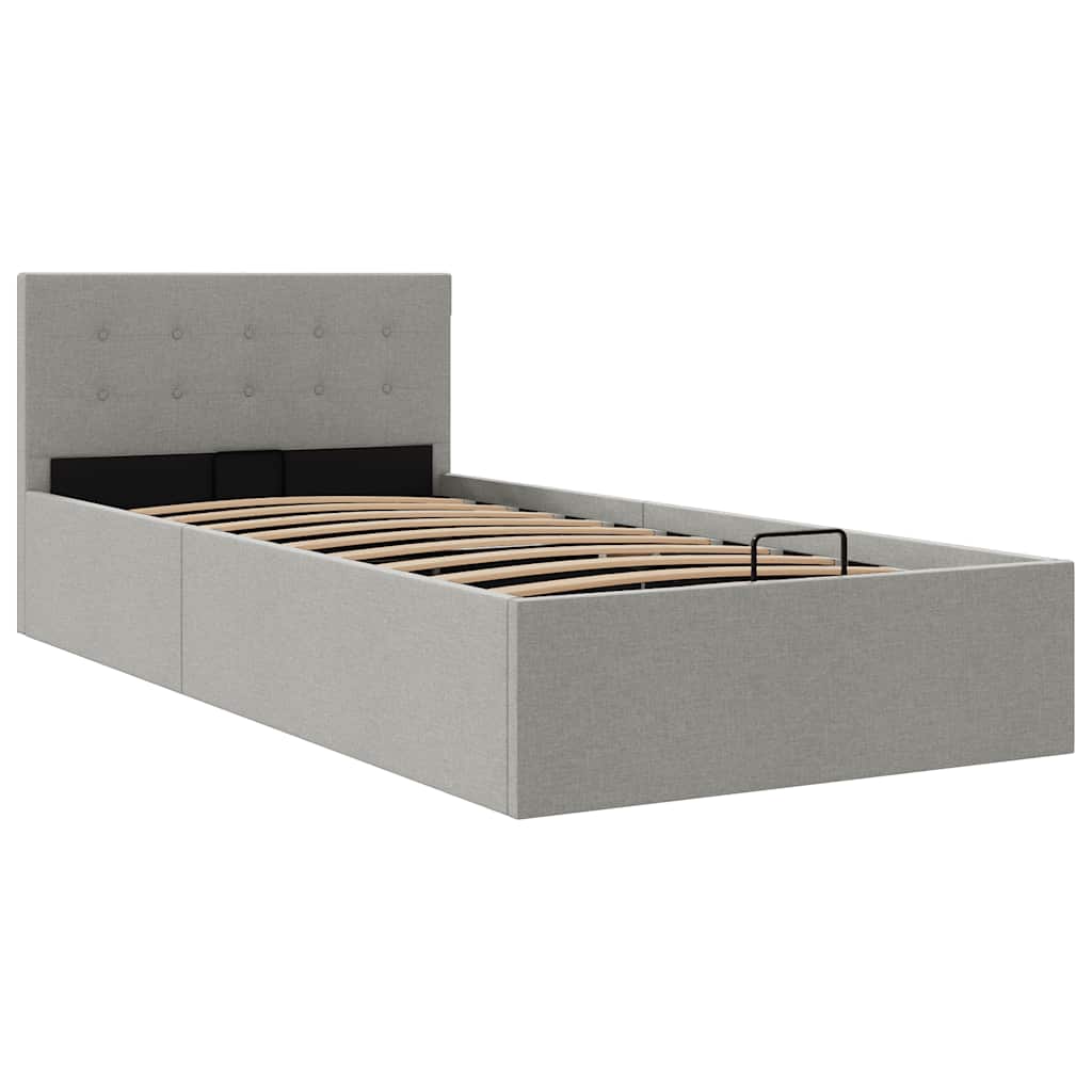 Cama hidráulica arrumação 90x200cm tecido cinza-claro