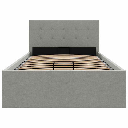 Cama hidráulica arrumação 90x200cm tecido cinza-claro