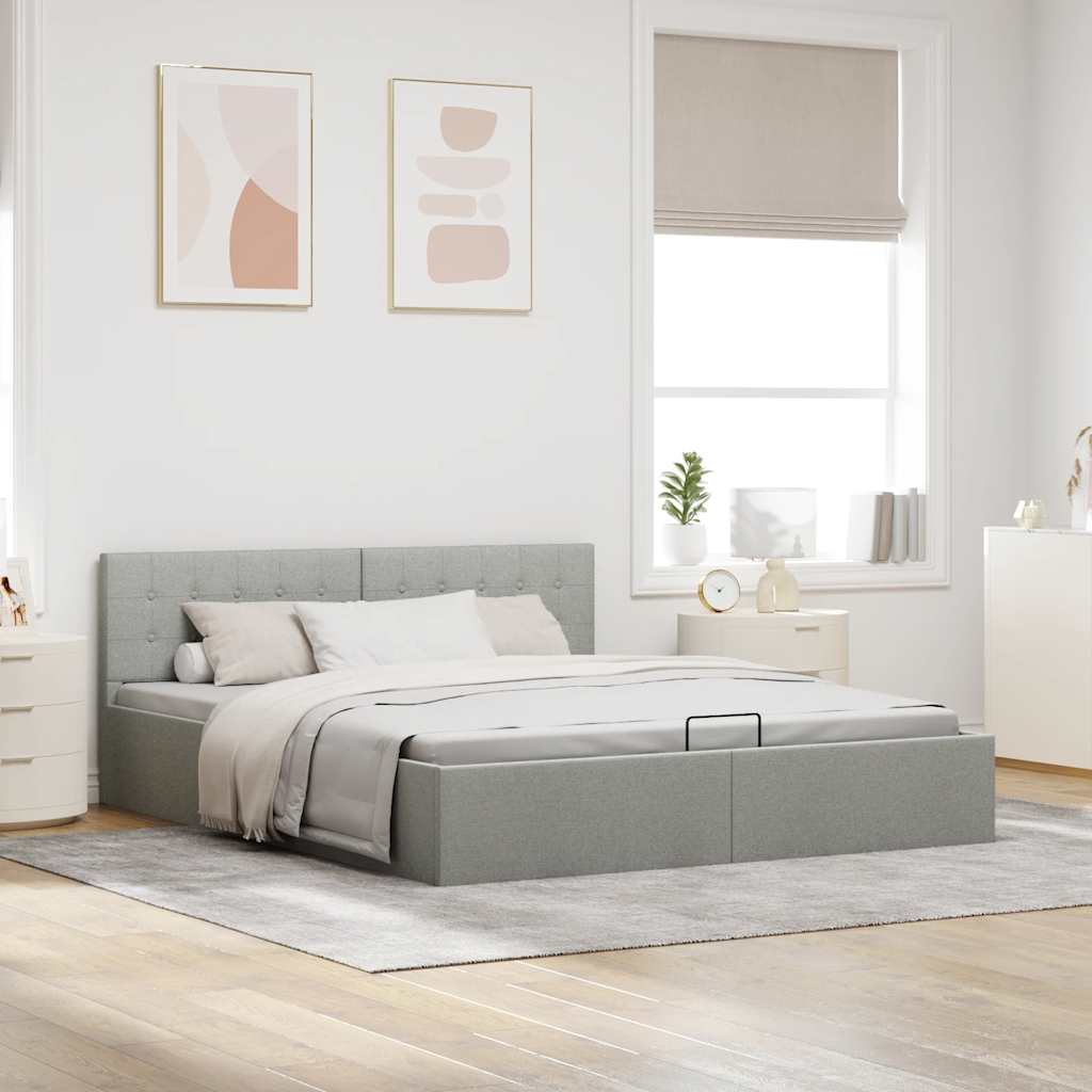 Cama hidráulica c/ arrumação 160x200 cm tecido cinzento-claro
