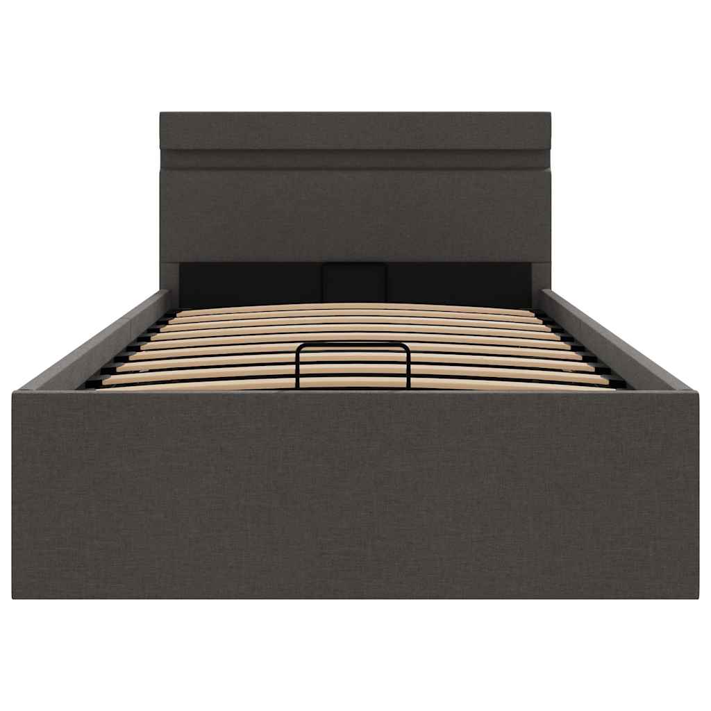 Cama hidráulica arrumação c/ LEDs 90x200cm tecido cinza-escuro