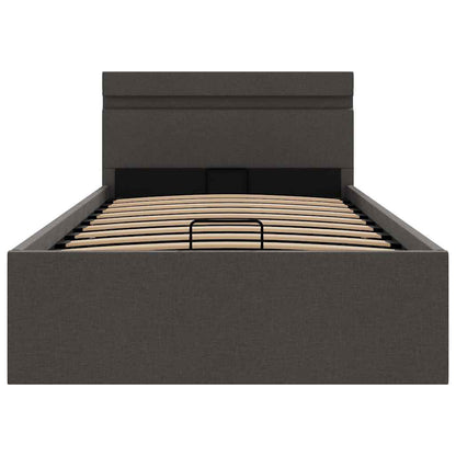 Cama hidráulica arrumação c/ LEDs 90x200cm tecido cinza-escuro