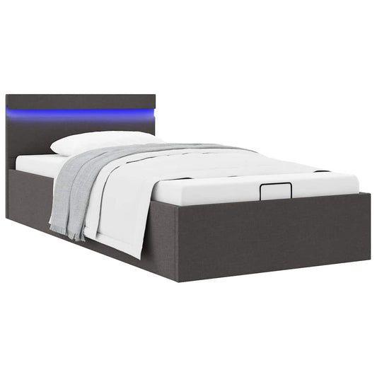 Cama hidráulica arrumação c/ LEDs 90x200cm tecido cinza-escuro