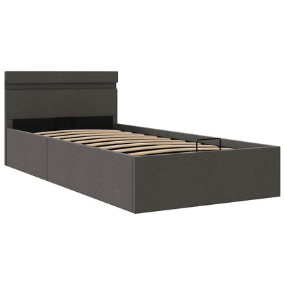 Cama hidráulica c/ arrumação LED 100x200cm tecido cinza-escuro