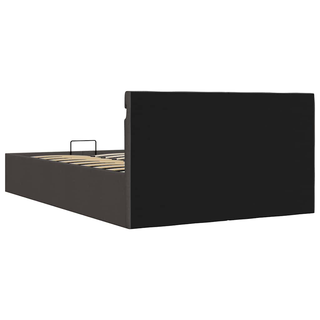 Cama hidráulica c/ arrumação LED 140x200cm tecido cinza-escuro