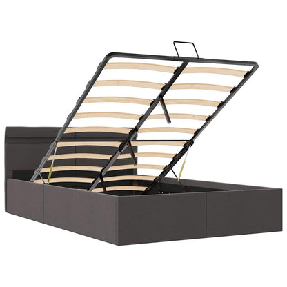 Cama hidráulica c/ arrumação LED 140x200cm tecido cinza-escuro