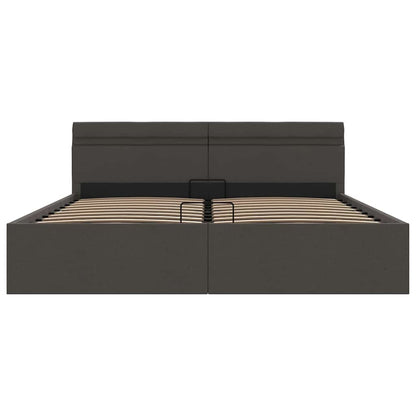 Cama hidráulica c/ arrumação LED 160x200cm tecido cinza-escuro