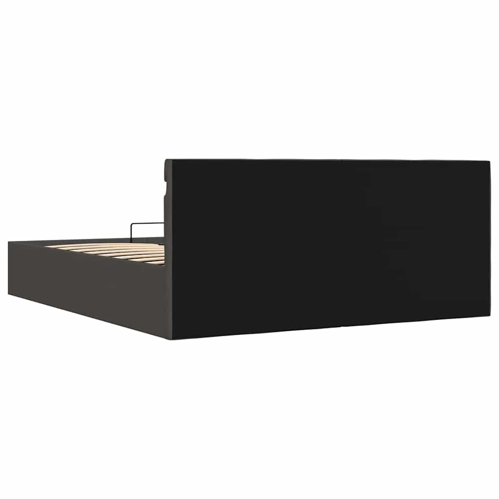 Cama hidráulica c/ arrumação LED 160x200cm tecido cinza-escuro