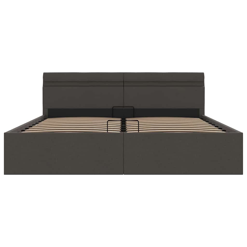 Cama hidráulica c/ arrumação LED 180x200cm tecido cinza-escuro