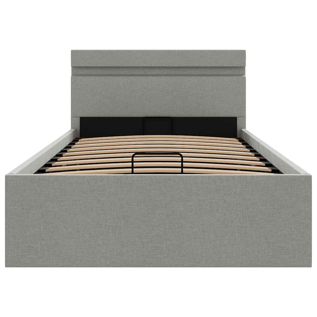 Cama hidráulica arrumação c/ LED 90x200cm tecido cinzento-claro