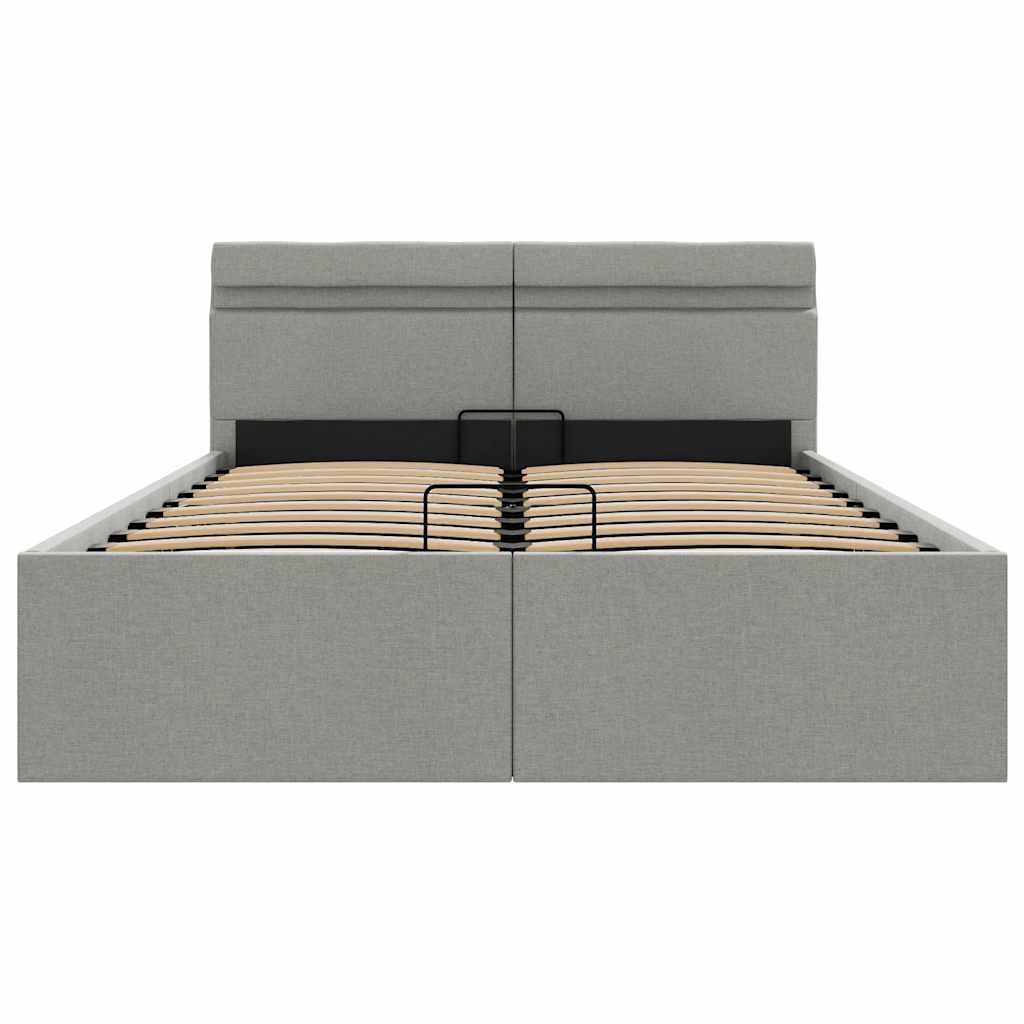 Cama hidráulica c/ arrumação LED 140x200 cm tecido cinza-claro