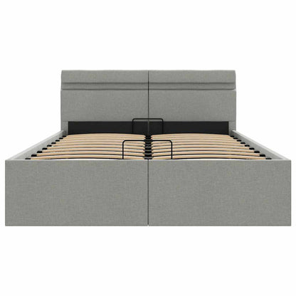 Cama hidráulica c/ arrumação LED 140x200 cm tecido cinza-claro