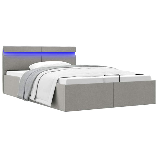 Cama hidráulica c/ arrumação LED 140x200 cm tecido cinza-claro