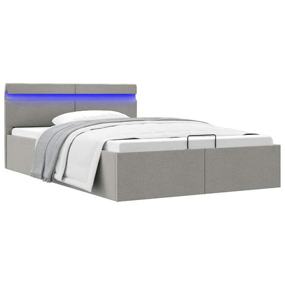 Cama hidráulica c/ arrumação LED 140x200 cm tecido cinza-claro