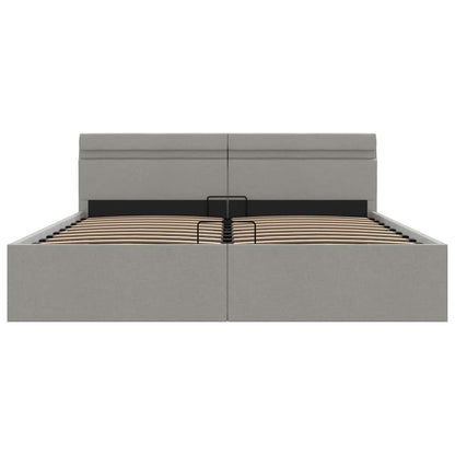 Cama hidráulica c/ arrumação LED 180x200 cm tecido cinza-claro