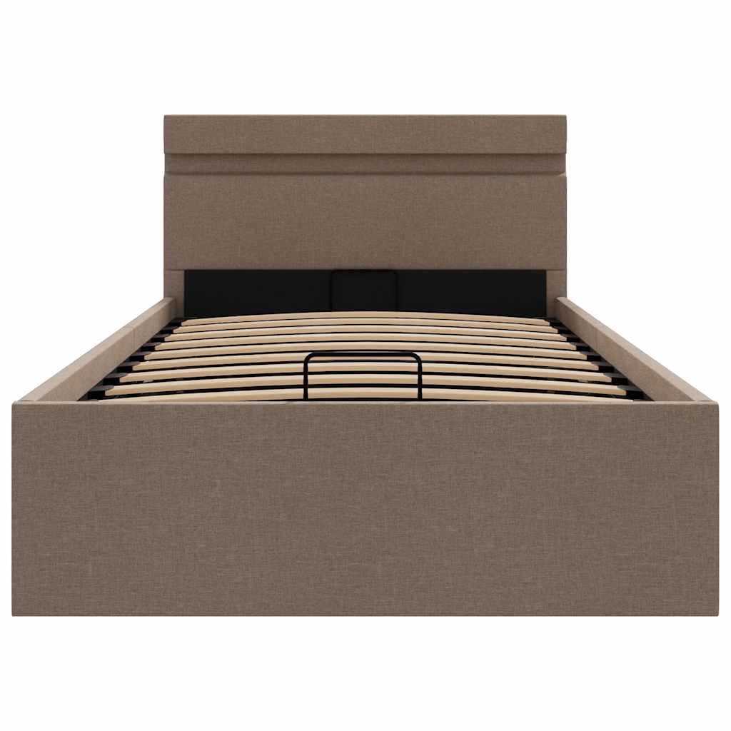 Cama hidrául. arrumação + LED 90x200cm tecido cinza-acastanhado