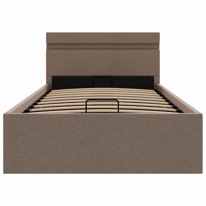 Cama hidrául. arrumação + LED 90x200cm tecido cinza-acastanhado