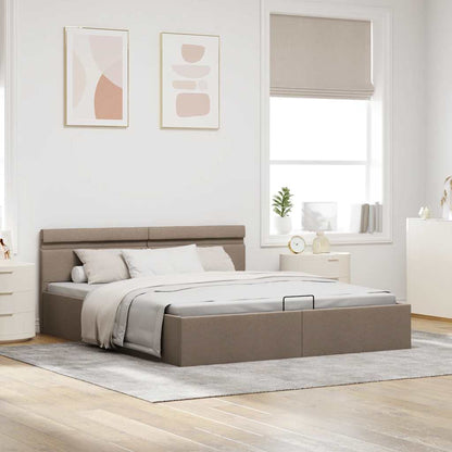 Cama hidráuli. arrumação LED 160x200cm tecido cinza-acastanhado