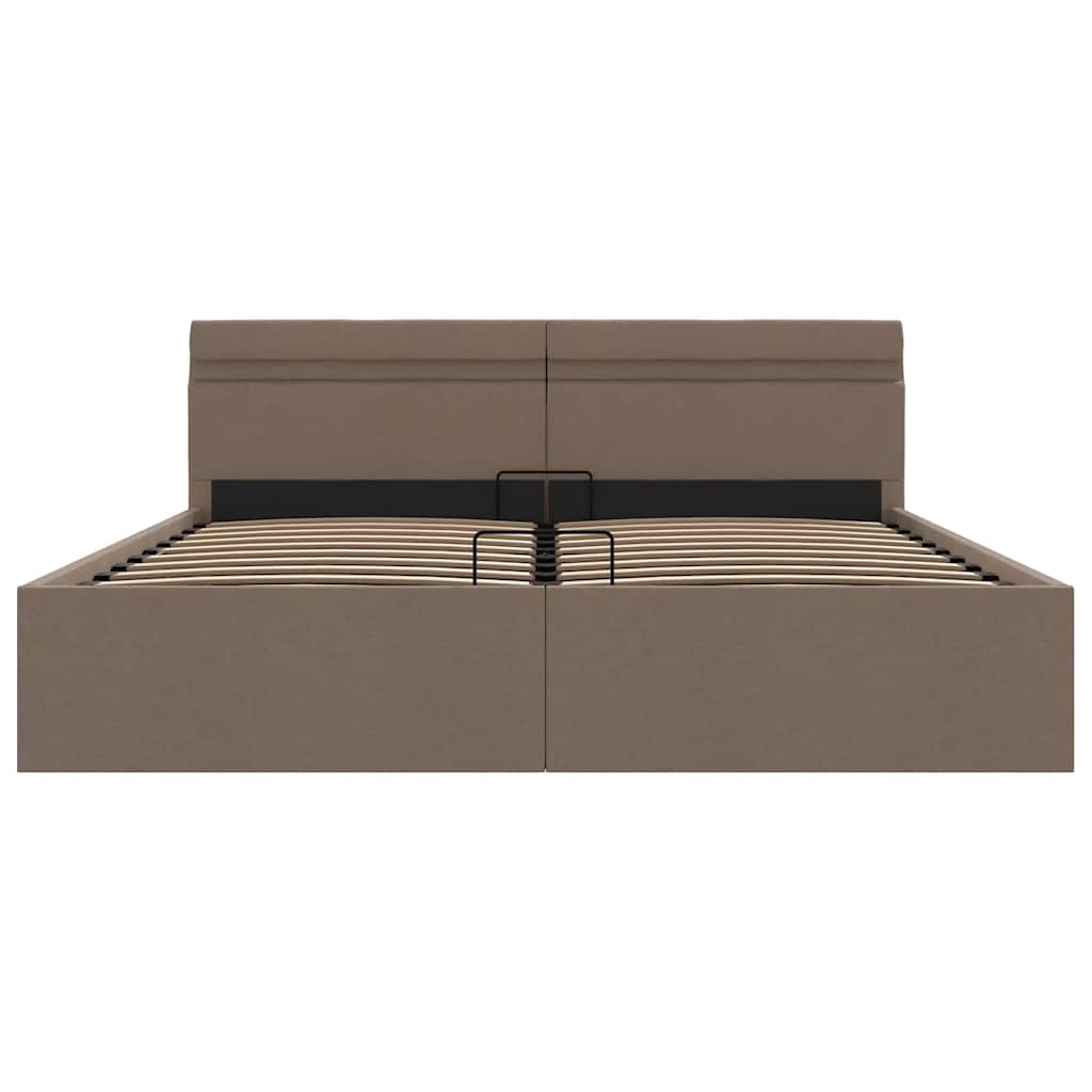 Cama hidráuli. arrumação LED 160x200cm tecido cinza-acastanhado