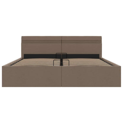 Cama hidráuli. arrumação LED 160x200cm tecido cinza-acastanhado