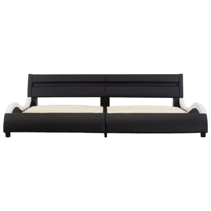 Estrutura cama c/ LEDs 180x200cm couro artificial preto/branco