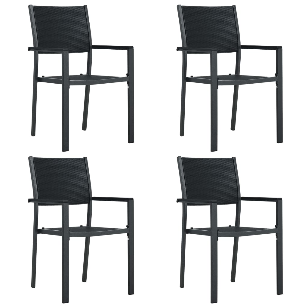 Cadeiras jardim 4 pcs plástico preto aspeto vime